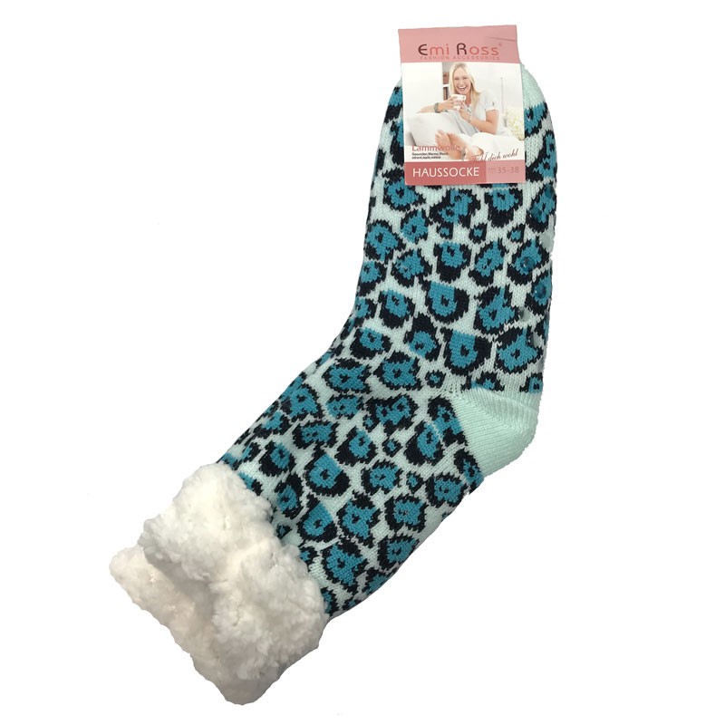 Výrobky z ovčej vlny - Spacie ponožky tyrkysový leopard